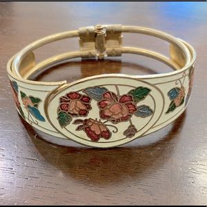Vintage Cloisonné Hinged Flower Bracelet